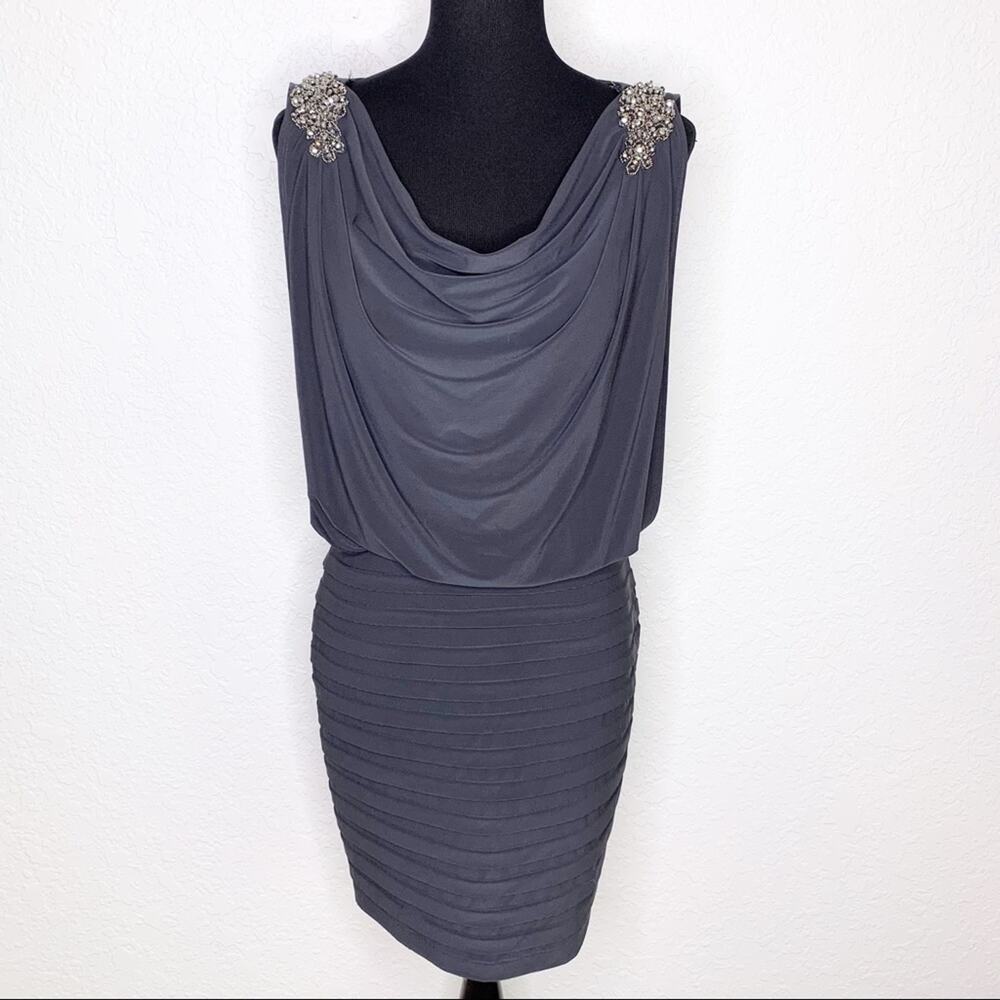Cache charcoal gray rhinestone shoulder‎ open back dress size 6